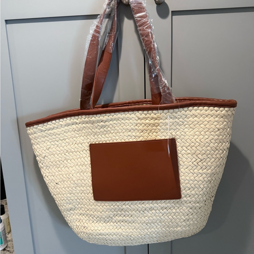 LOFT Cream and Brown Tote Bag with Woven Design